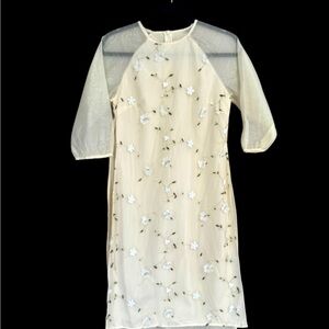 Elegant Cream Floral Ao Dai